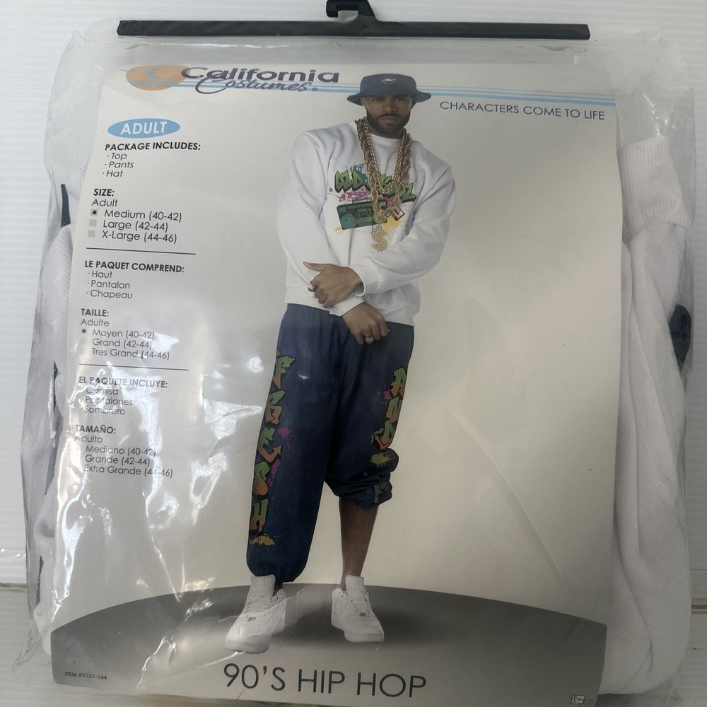 90's Hip Hop Adult Medium 40-42 Outfit Top Pants & Hat New California Costumes